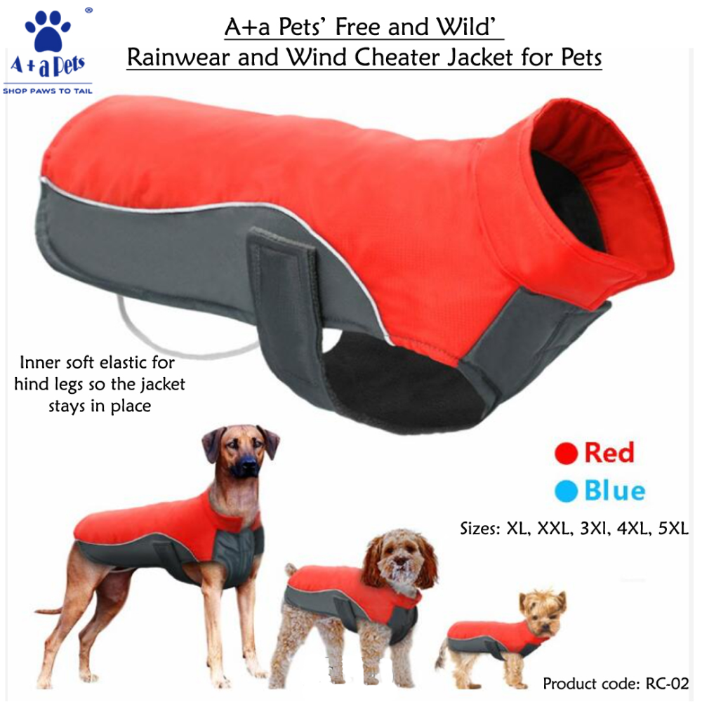 A Plus A Pets Free & Wild Warm Rainwear Wind Cheater Jacket For Pets (Blue)