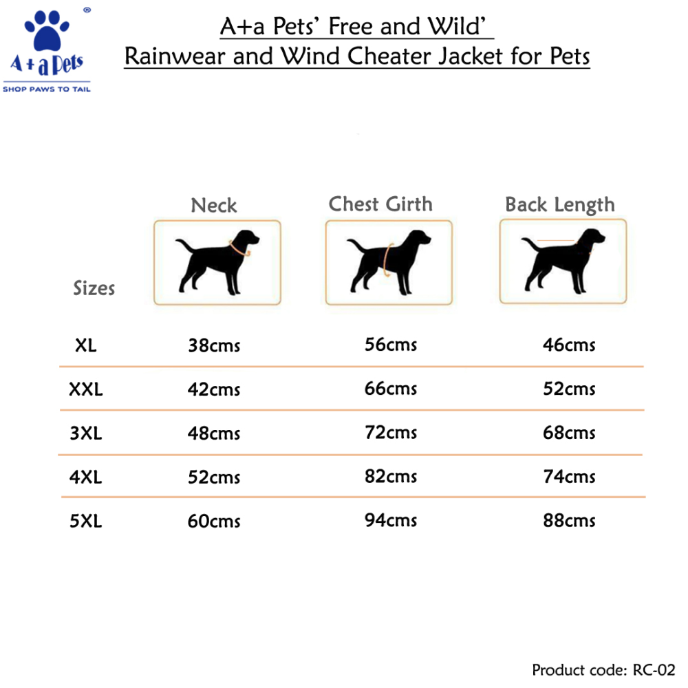 A Plus A Pets Free & Wild Warm Rainwear Wind Cheater Jacket For Pets (Blue)