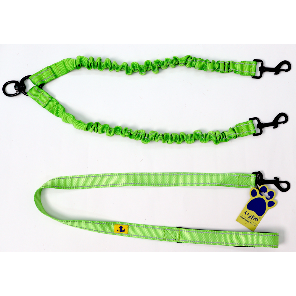 A Plus A Pets 3in1 Multi Purpose Bungee Leash for 2 Dogs (Green)