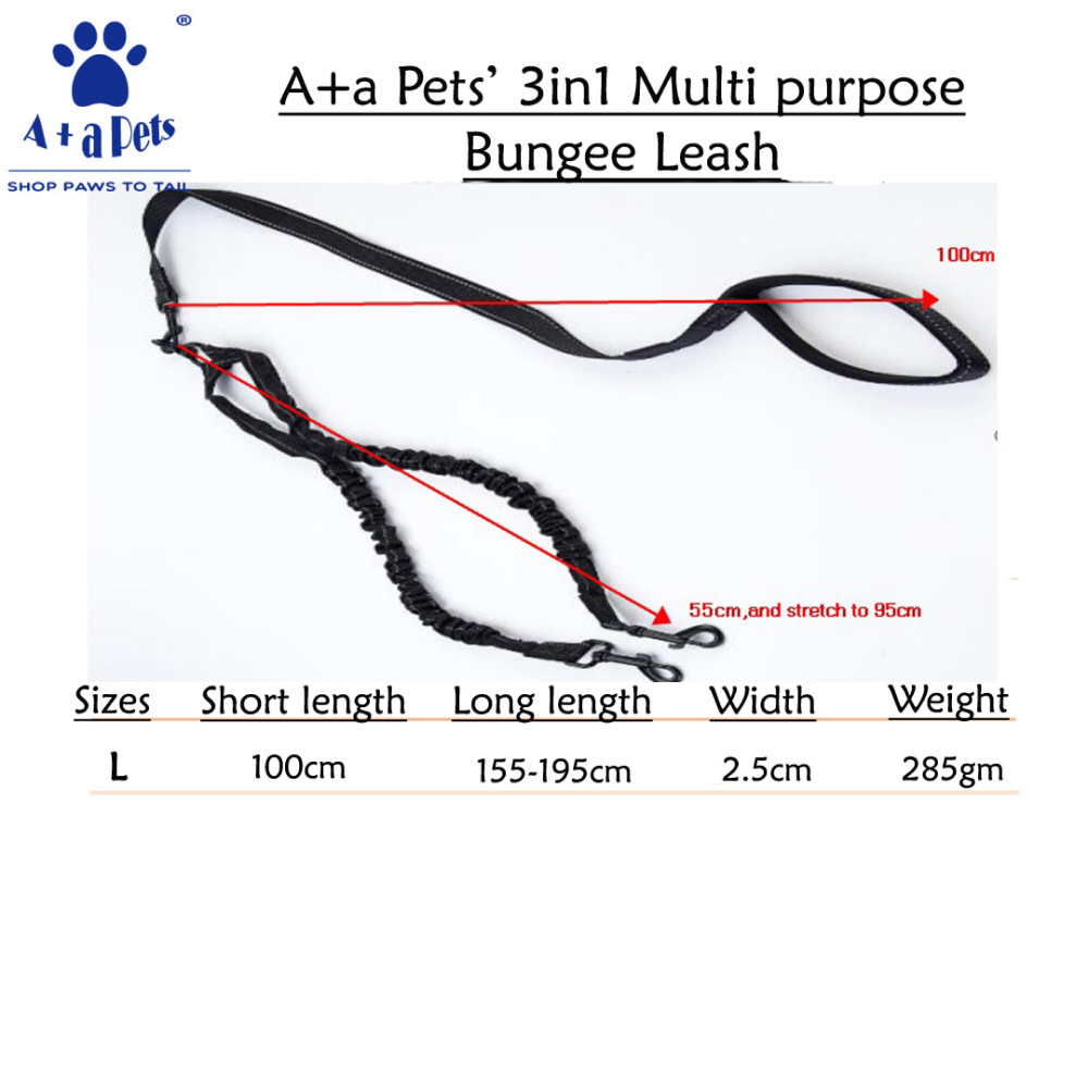 A Plus A Pets 3in1 Multi Purpose Bungee Leash for 2 Dogs (Green)
