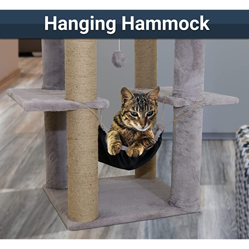 Hiputee Fur Condo Activity Natural Sisal Rope, Detachable, Multilevel, Hanging Hammock and Balls, Scratching Post for Cats (Grey)