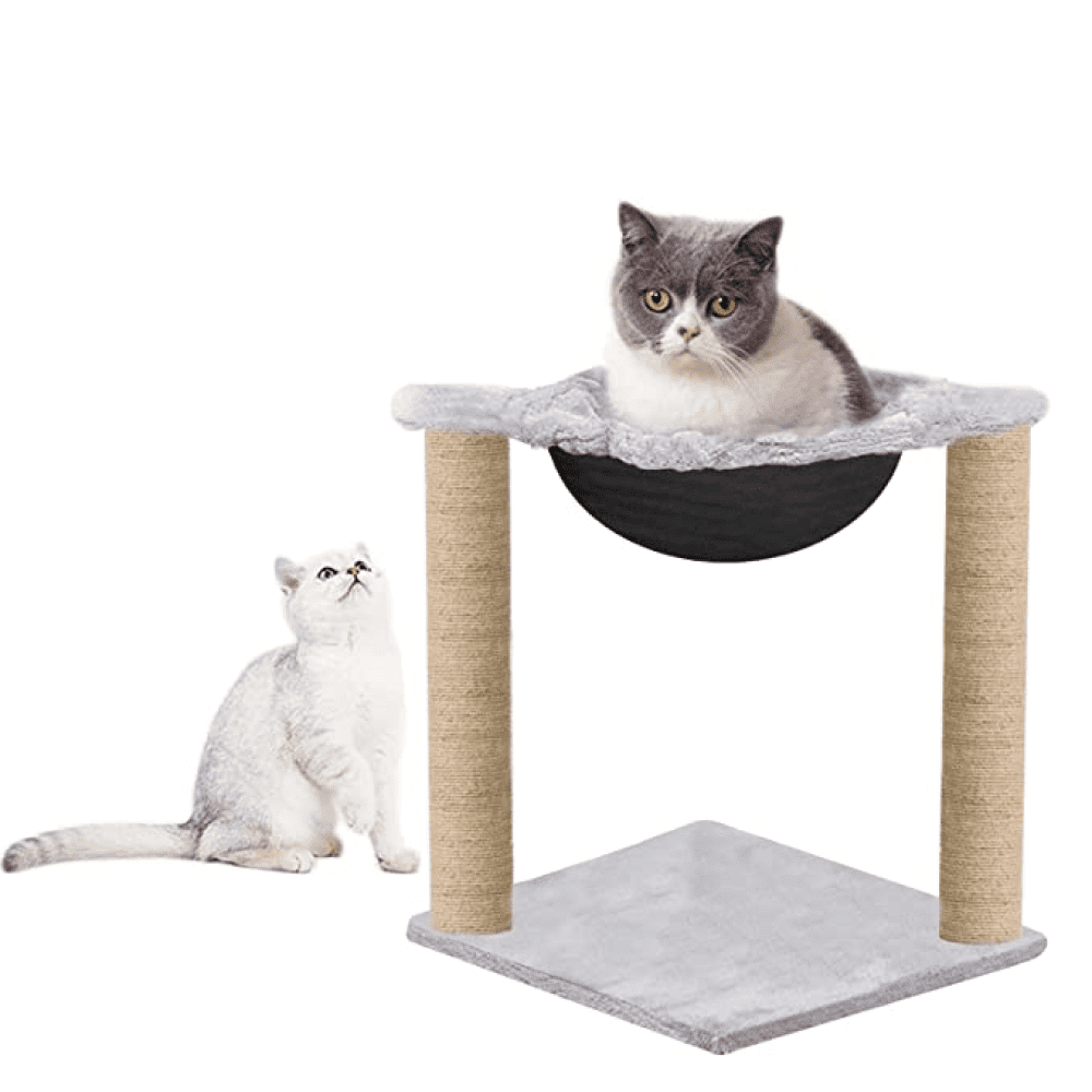 Hiputee Scratching Post, Activity Tower, Plush Fur Fabric Hammock, Basket Lounger ,Sisal/Jute Covered Rope Tree for Cats (Grey)
