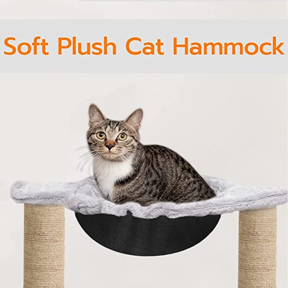 Hiputee Scratching Post, Activity Tower, Plush Fur Fabric Hammock, Basket Lounger ,Sisal/Jute Covered Rope Tree for Cats (Grey)