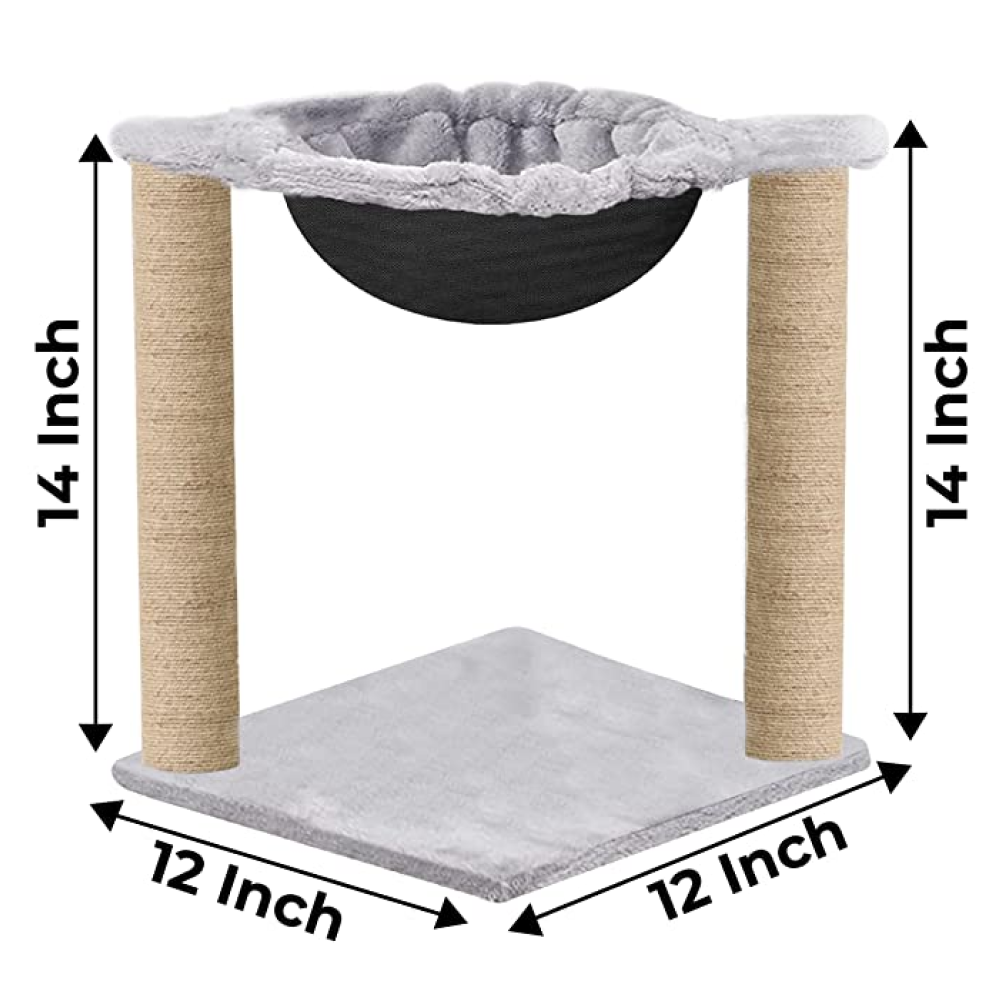 Hiputee Scratching Post, Activity Tower, Plush Fur Fabric Hammock, Basket Lounger ,Sisal/Jute Covered Rope Tree for Cats (Grey)