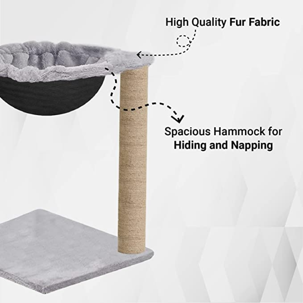 Hiputee Scratching Post, Activity Tower, Plush Fur Fabric Hammock, Basket Lounger ,Sisal/Jute Covered Rope Tree for Cats (Grey)