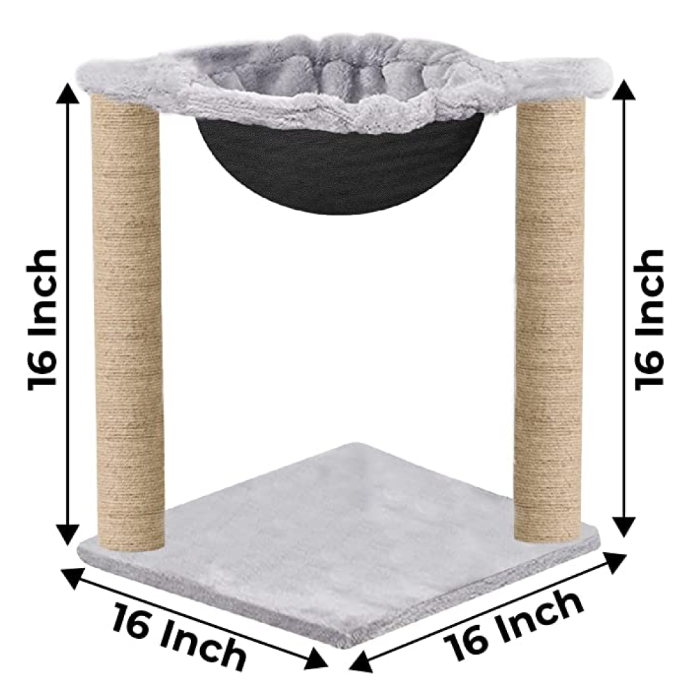 Hiputee Scratching Post, Activity Tower, Plush Fur Fabric Hammock, Basket Lounger ,Sisal/Jute Covered Rope Tree for Cats (Grey)