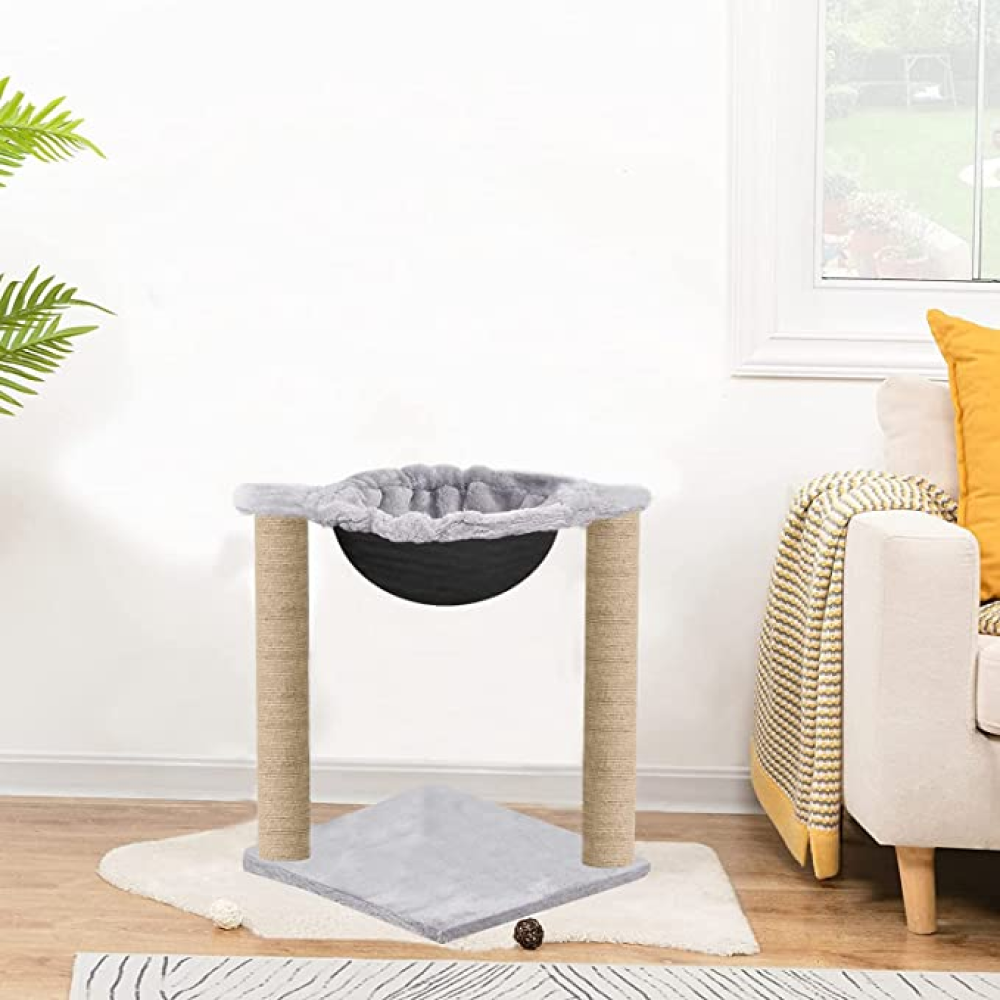 Hiputee Scratching Post, Activity Tower, Plush Fur Fabric Hammock, Basket Lounger ,Sisal/Jute Covered Rope Tree for Cats (Grey)