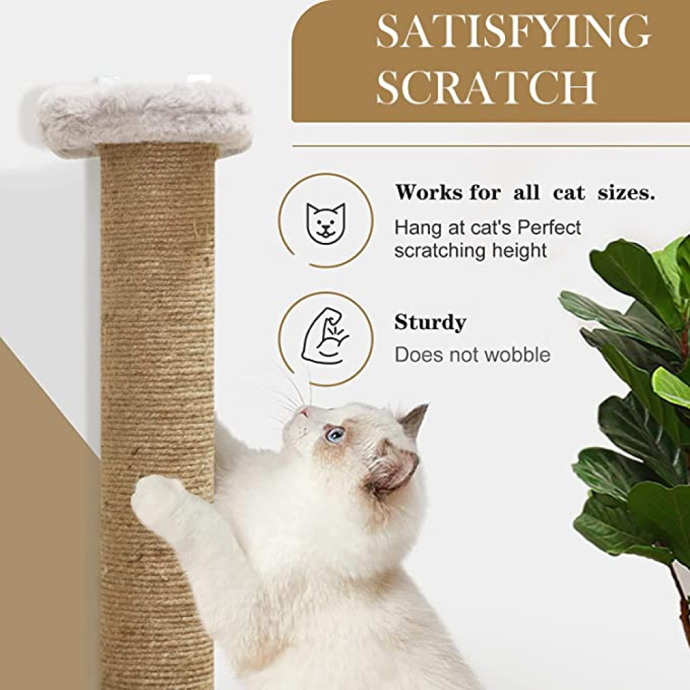 Hiputee Wall Hanging Scratching Post, Playing Activity Scratch Pole, Sisal/Jute Rope for Cats (Grey)
