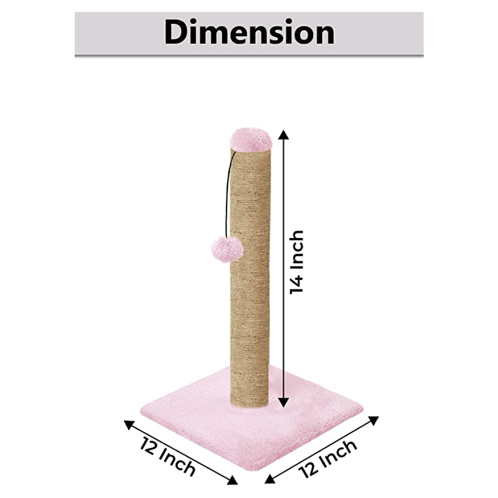 Hiputee Scratching Post, Hanging Ball, Plush Fur Fabric, Sisal/Jute Rope, Stable Heavy Base Tree for Cats (Pink)