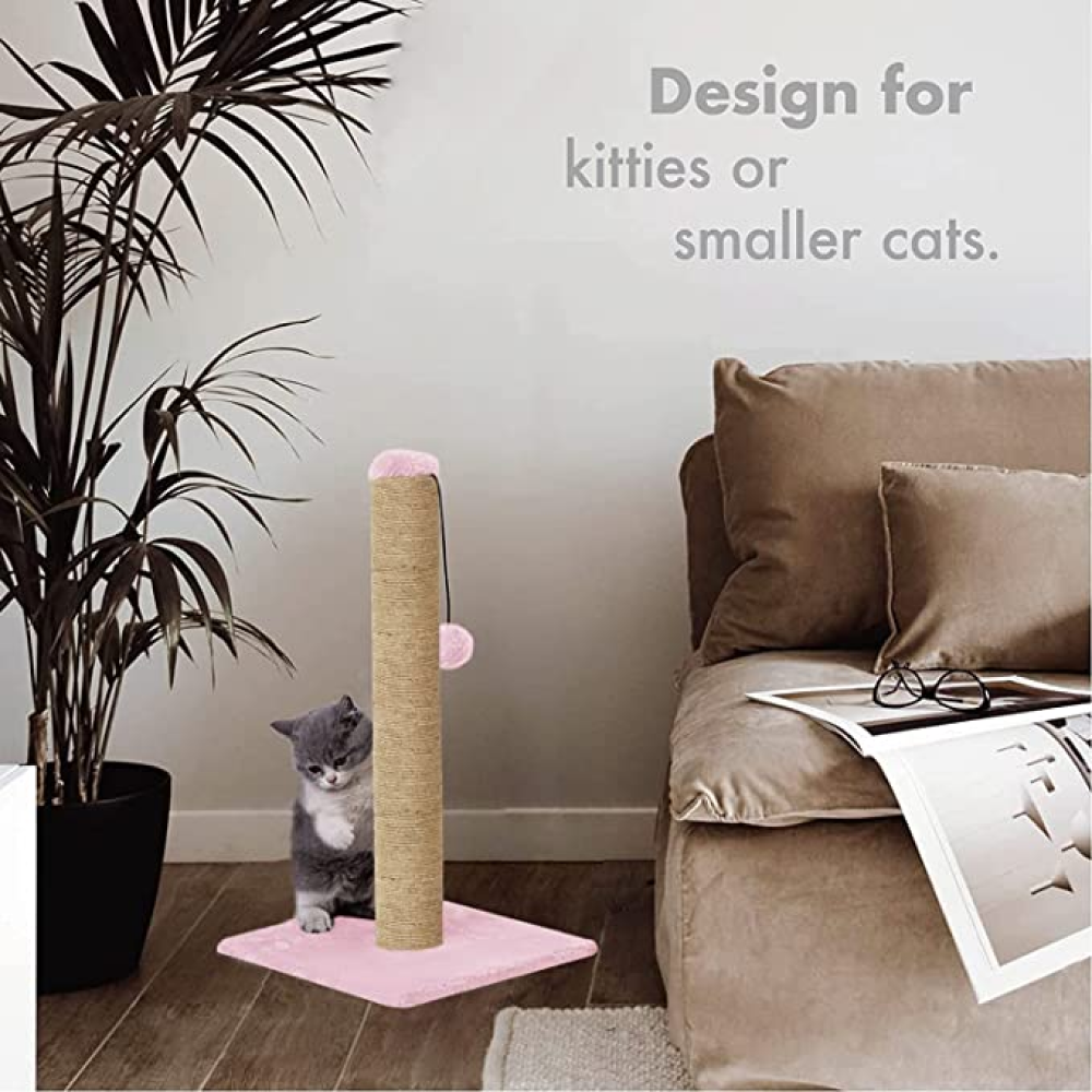 Hiputee Scratching Post, Hanging Ball, Plush Fur Fabric, Sisal/Jute Rope, Stable Heavy Base Tree for Cats (Pink)
