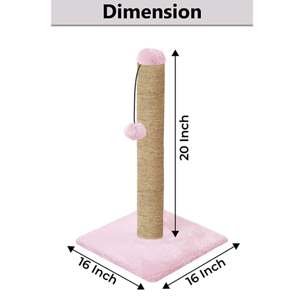 Hiputee Scratching Post, Hanging Ball, Plush Fur Fabric, Sisal/Jute Rope, Stable Heavy Base Tree for Cats (Pink)