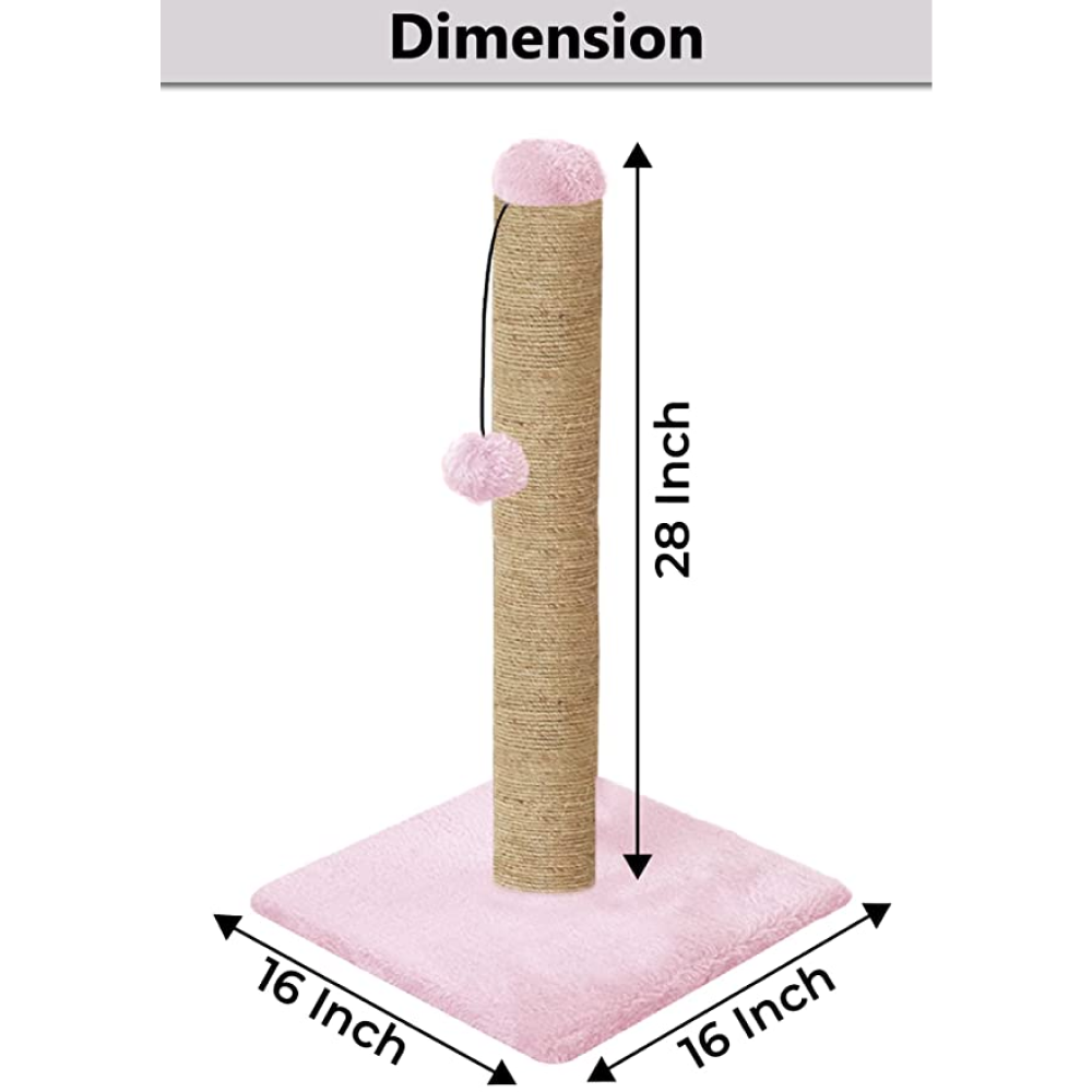Hiputee Scratching Post, Hanging Ball, Plush Fur Fabric, Sisal/Jute Rope, Stable Heavy Base Tree for Cats (Pink)