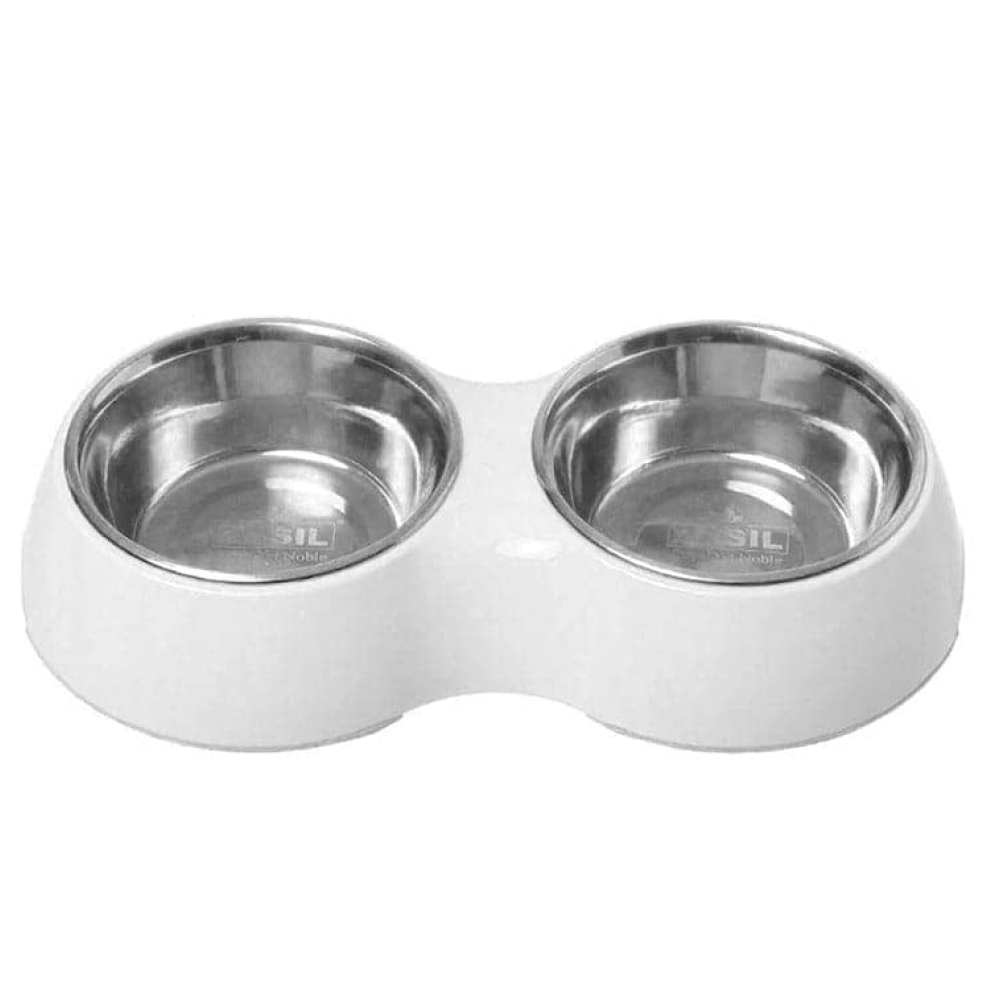 Basil Double Melamine Bowl Dinner Set for Pets (White)