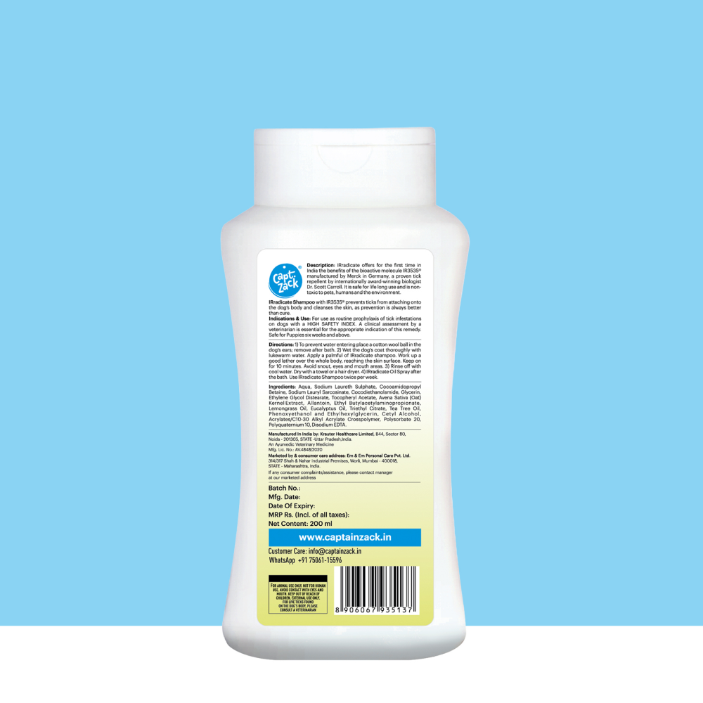 Captain Zack IRradicate Tick Repellent Shampoo for Dogs