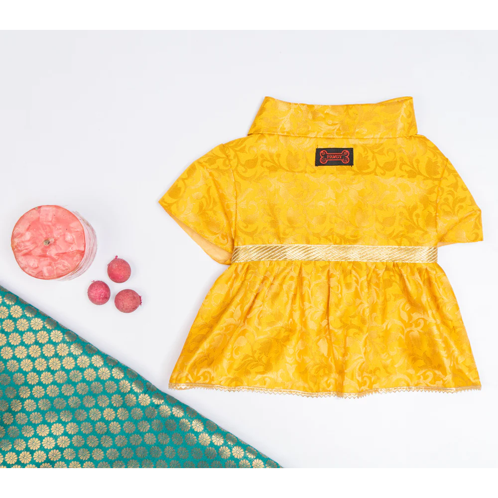 Pawgypets Occasion Wear Dress for Pets (Yellow)