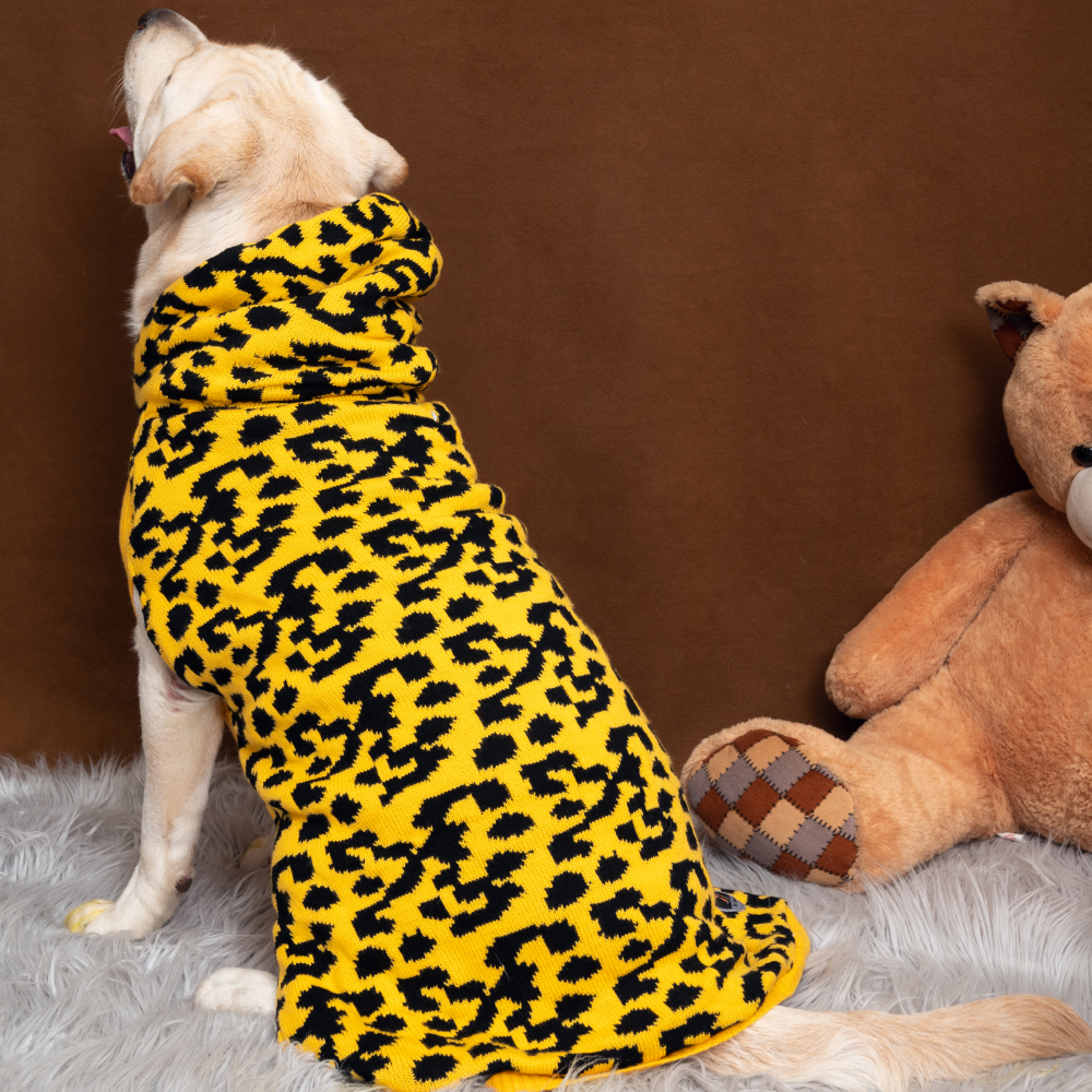 Petsnugs Leopard Knit Sweater for Pets (Yellow & Black)