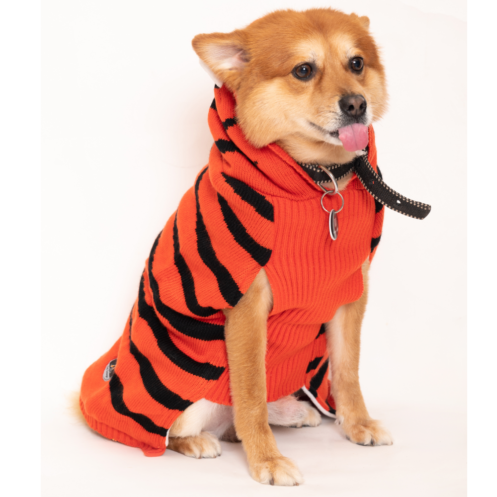 Petsnugs Tiger Knit Sweater for Pets (Black & Orange)