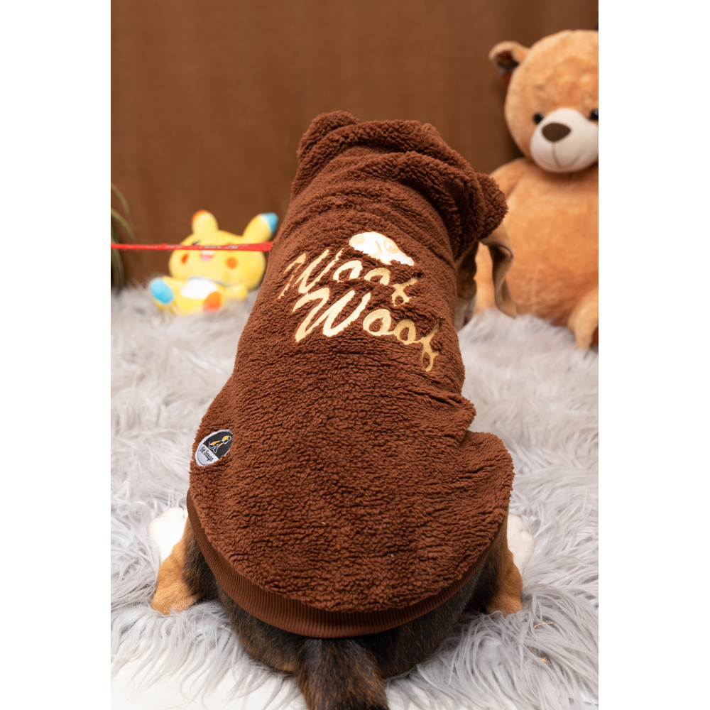 Petsnugs Woof Woof Sweatshirt for Pets (Dark Brown)