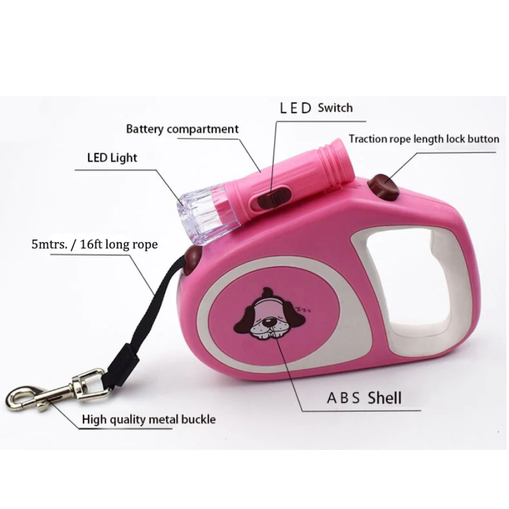 A Plus A Pets Retractable Leash With Torch Light for Pets (5m)
