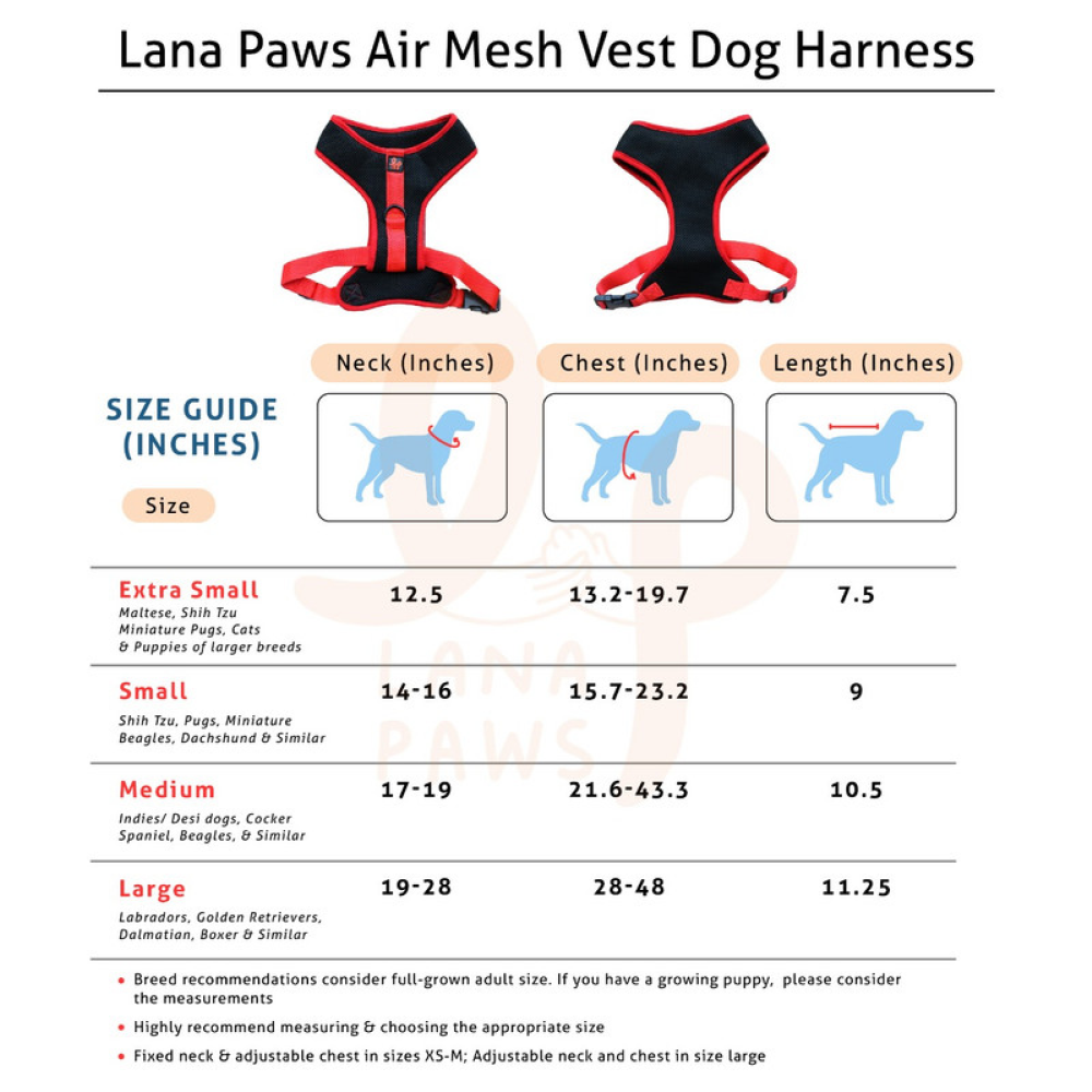 Lana Paws Solid Mesh Vest Harness for Dogs (Black & Red)
