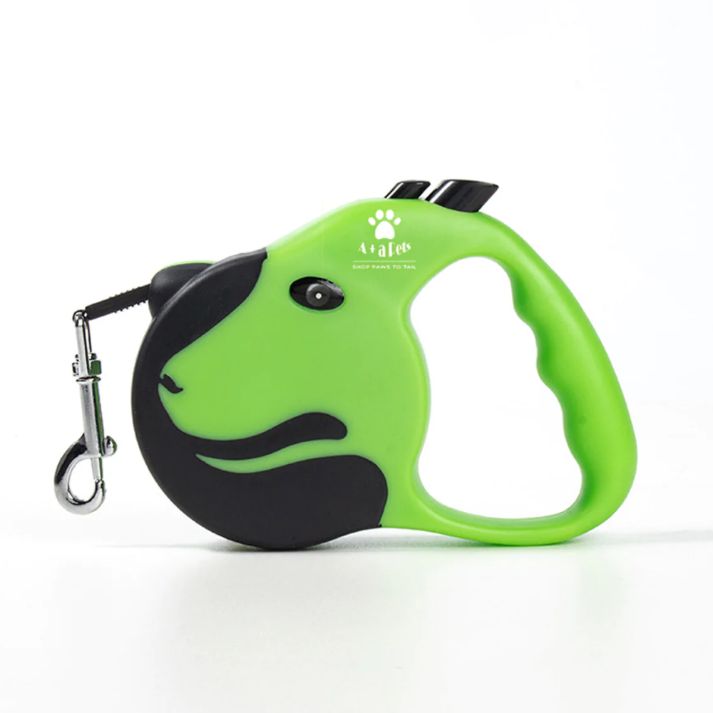 A Plus A Pets Tangle-Free, Anti-Slip Dog Face Retractable Leash for Pets (5m, Green)