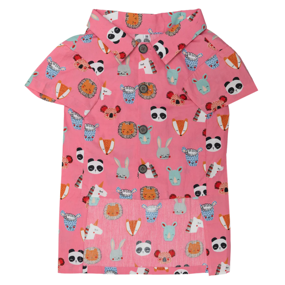 Pet And Parents (Namaste Pets) Cartoon Printed Shirt for Dogs (Pink)