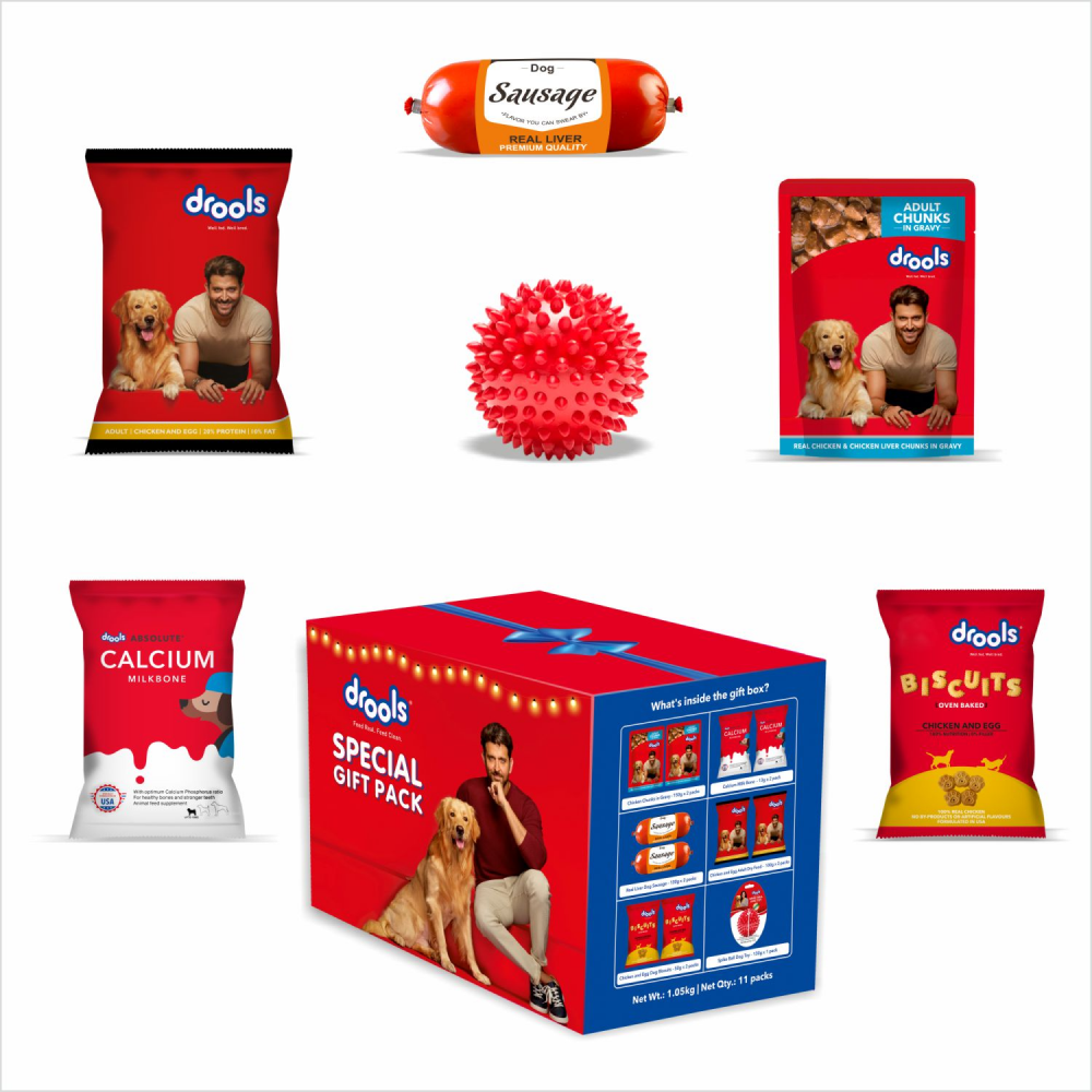 Drools Special Gift Pack for Dogs (Set of 11-Food, Treats and Toys)