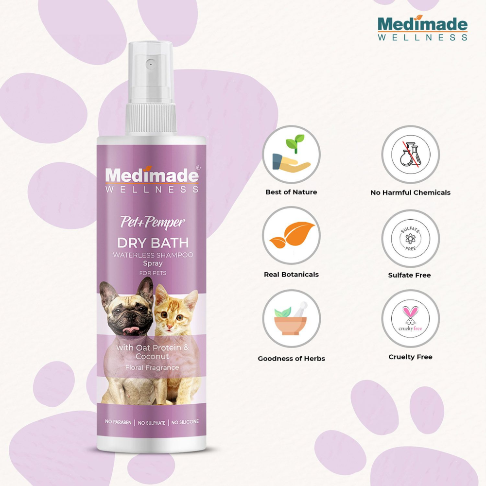 Medimade Dry Bath Waterless Shampoo with Oat Protein & Coconuts for Pets