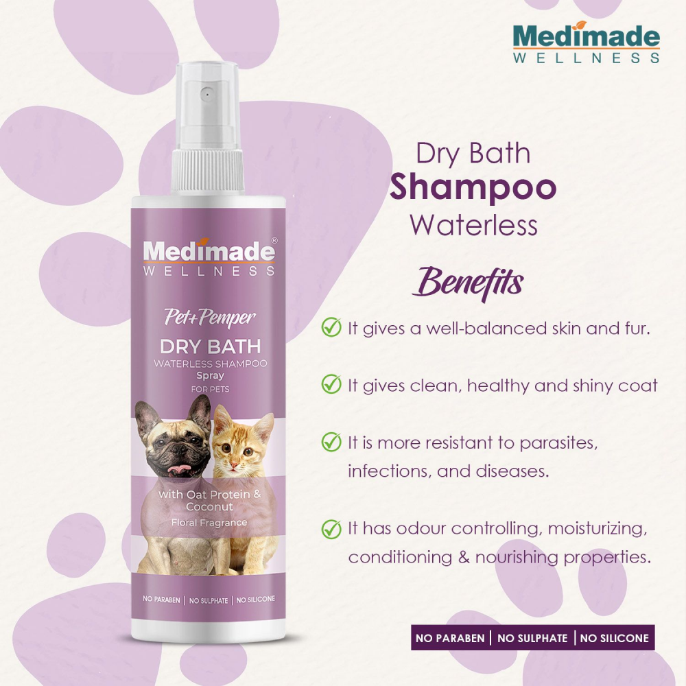 Medimade Dry Bath Waterless Shampoo with Oat Protein & Coconuts for Pets