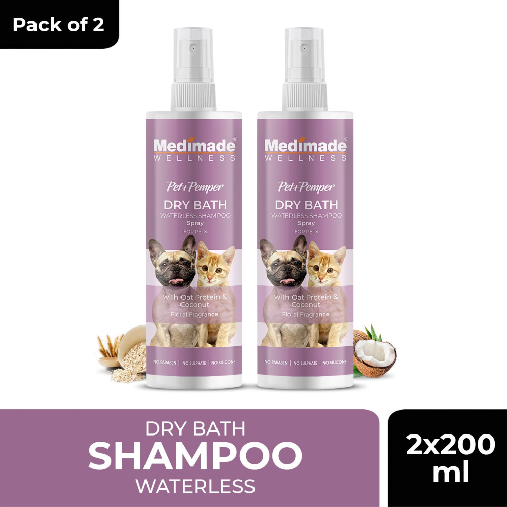 Medimade Dry Bath Waterless Shampoo with Oat Protein & Coconuts for Pets