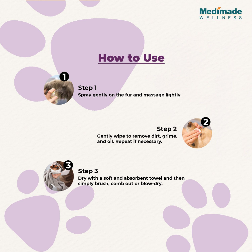 Medimade Dry Bath Waterless Shampoo with Oat Protein & Coconuts for Pets