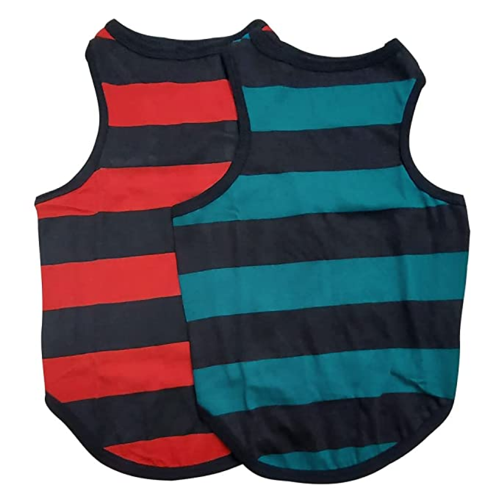 Fetcher Red and Aqua Blue Dog T Shirt Sleeveless Muscle Tee Sando Vest for Pets (Set of 2)