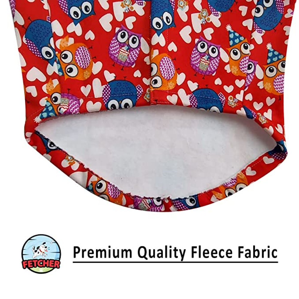 Fetcher Red Owl Printed Premium Warm Winter Jacket Coat for Pets
