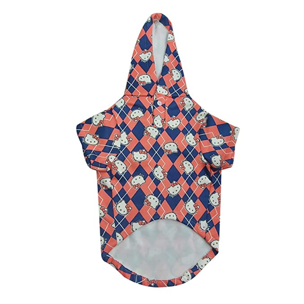 Fetcher Peach and Blue Cute Kitty Printed Warm Winter Sweatshirt for Pets