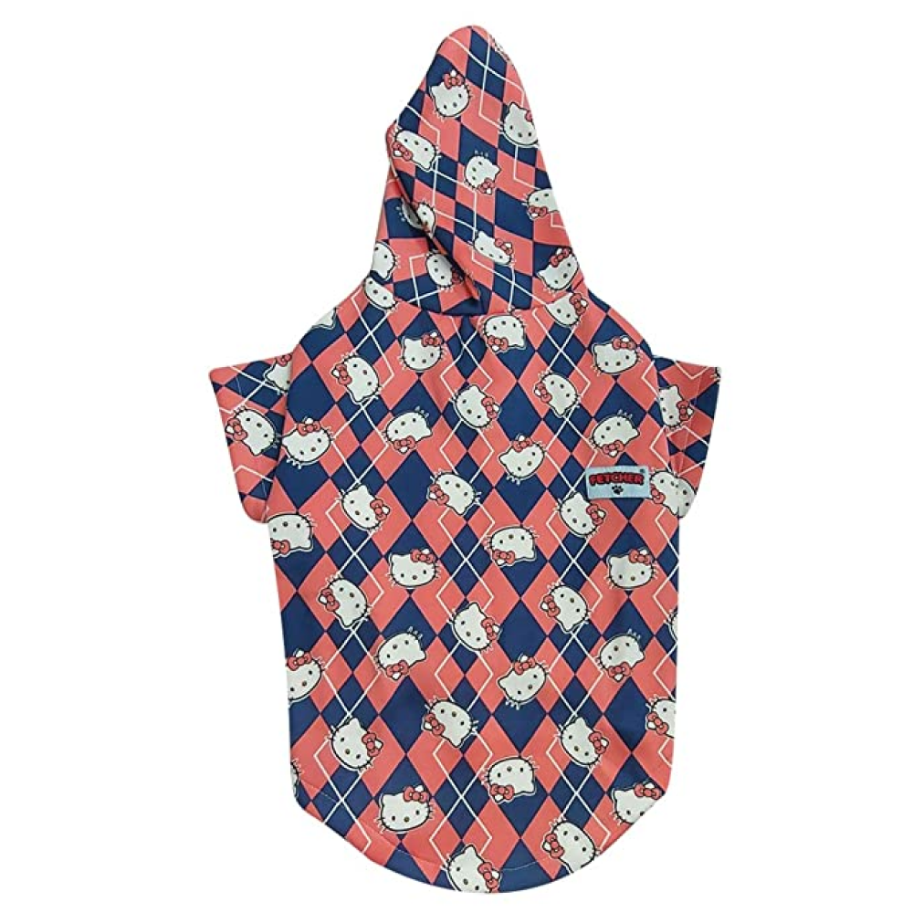 Fetcher Peach and Blue Cute Kitty Printed Warm Winter Sweatshirt for Pets