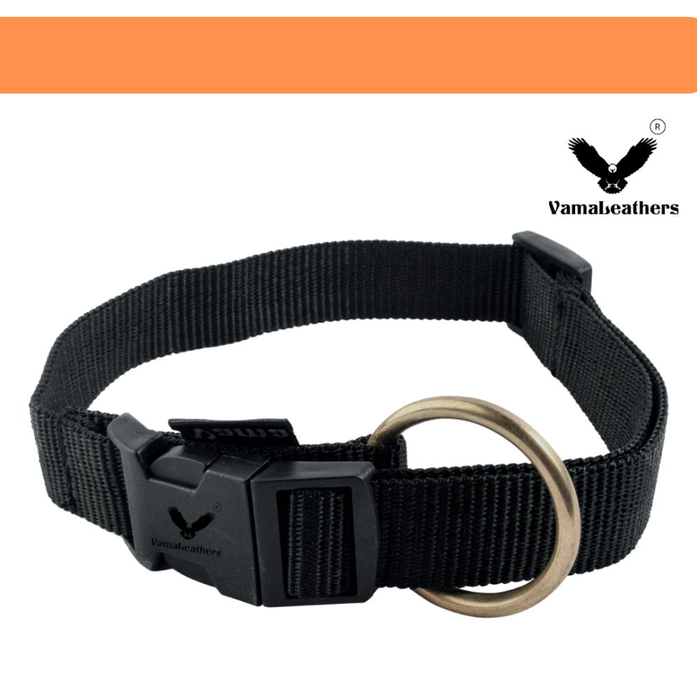 Vama Leathers Soft Durable Nylon Collar for Dogs (Midnight Black)