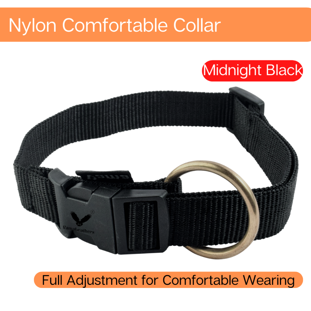 Vama Leathers Soft Durable Nylon Collar for Dogs (Midnight Black)
