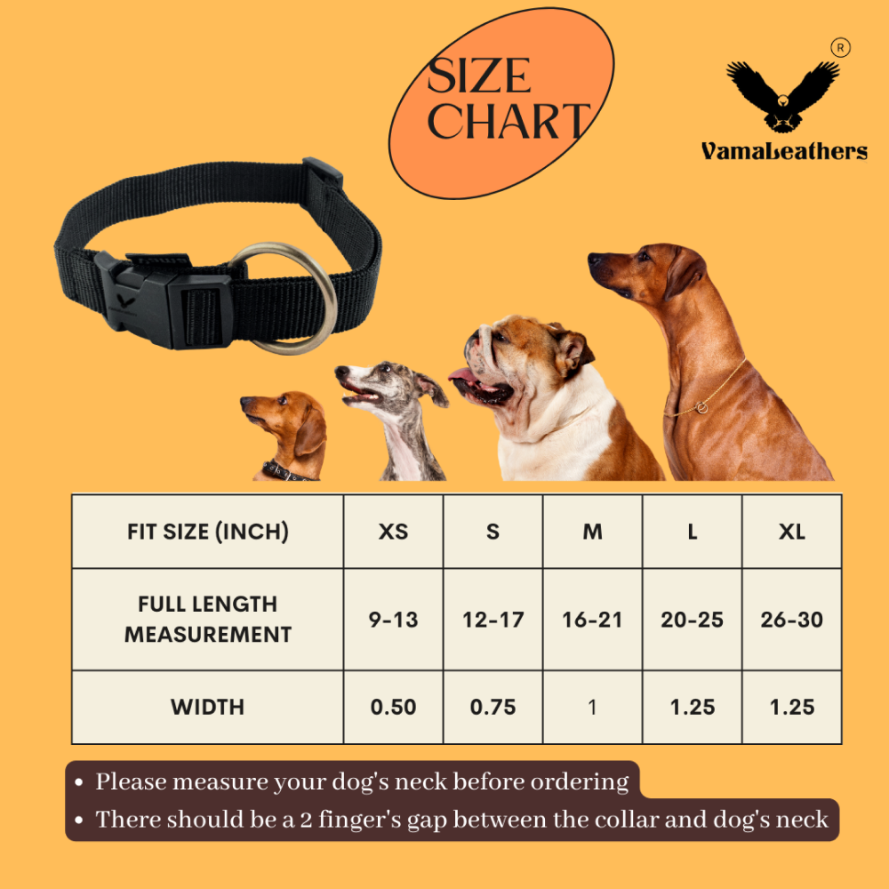 Vama Leathers Soft Durable Nylon Collar for Dogs (Midnight Black)