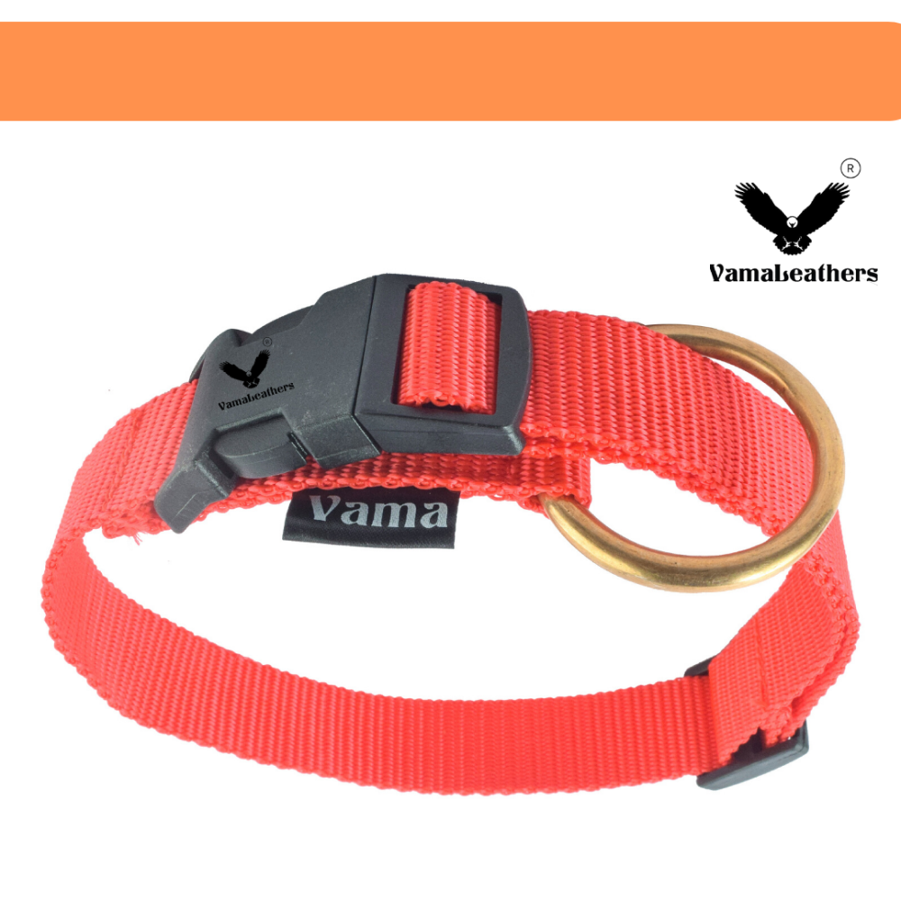 Vama Leathers Soft Durable Nylon Collar for Dogs (Racing Red)