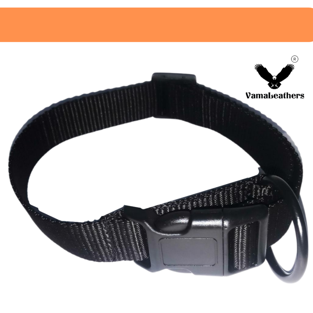 Vama Leathers All Weather Durable Everyday Collar for Dogs (Shiny Black)
