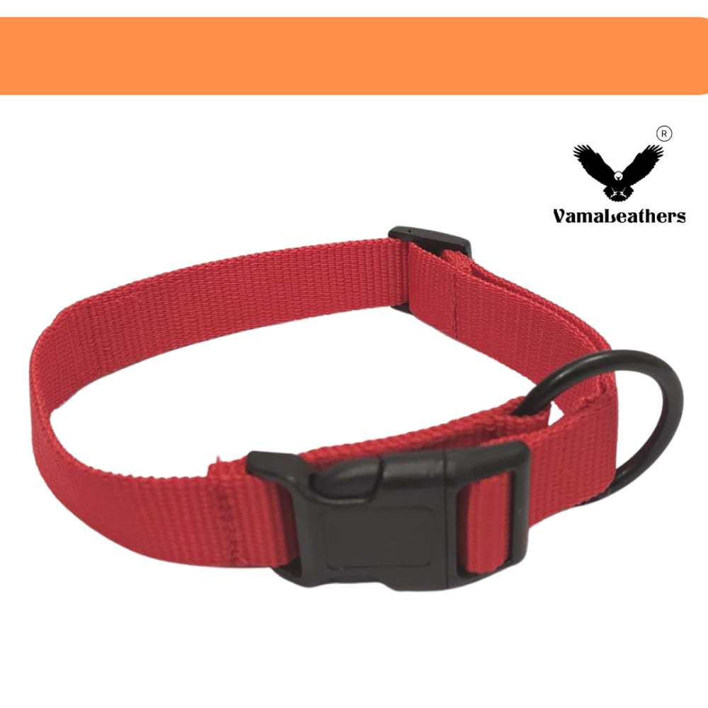 Vama Leathers All Weather Durable Everyday Collar for Dogs (Scarlet Red)