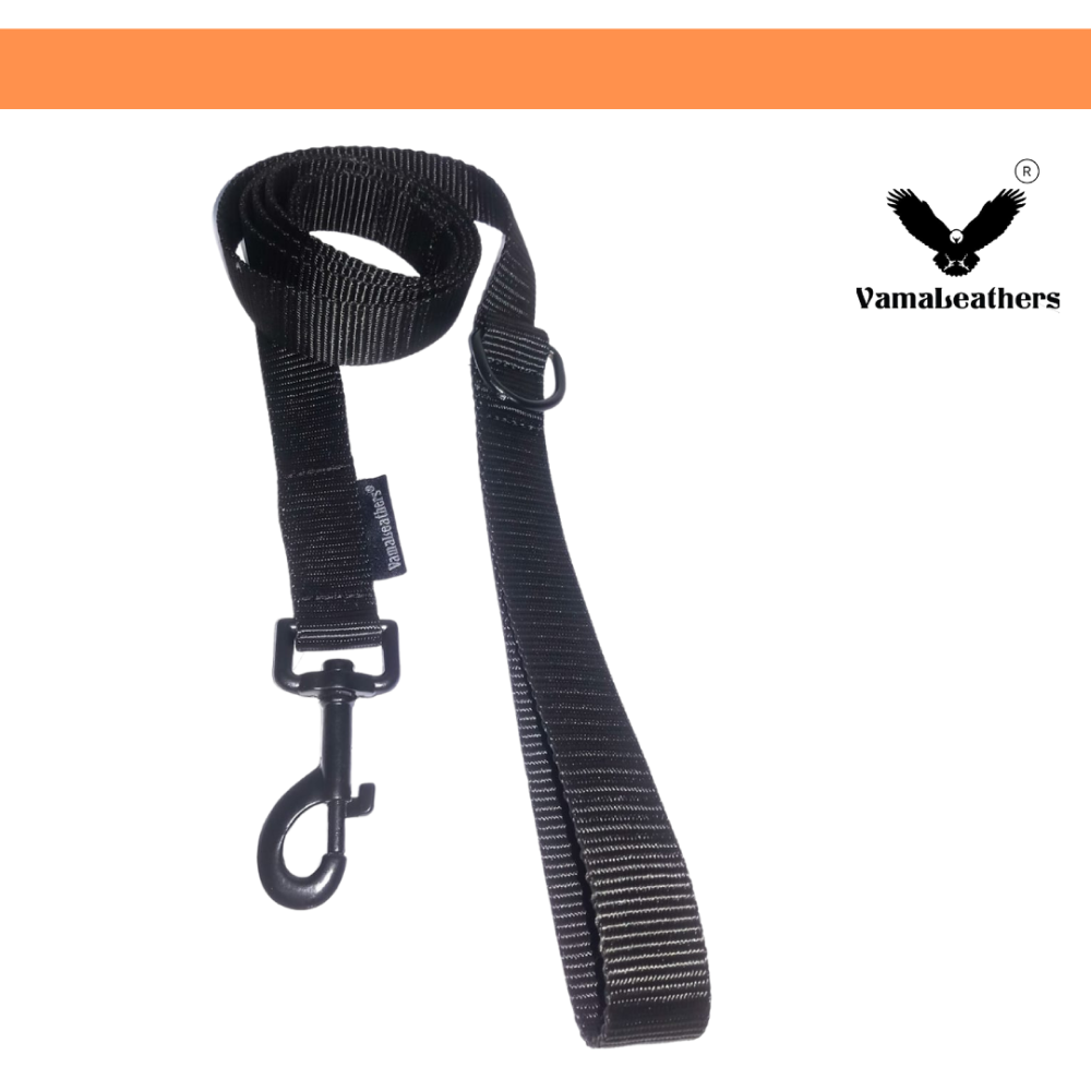 Vama Leathers Super Strong & Durable Nylon Leash for Dogs (Midnight Black)