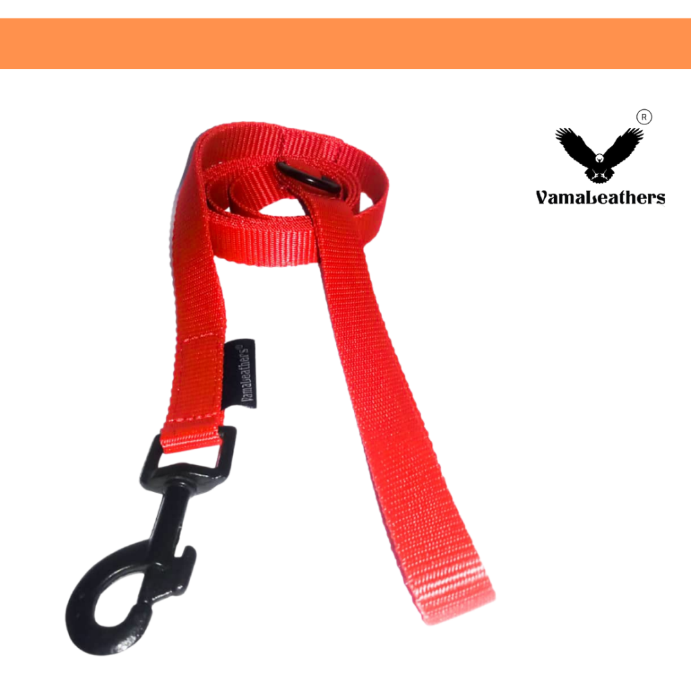 Vama Leathers Super Strong & Durable Nylon Leash for Dogs (Racing Red)