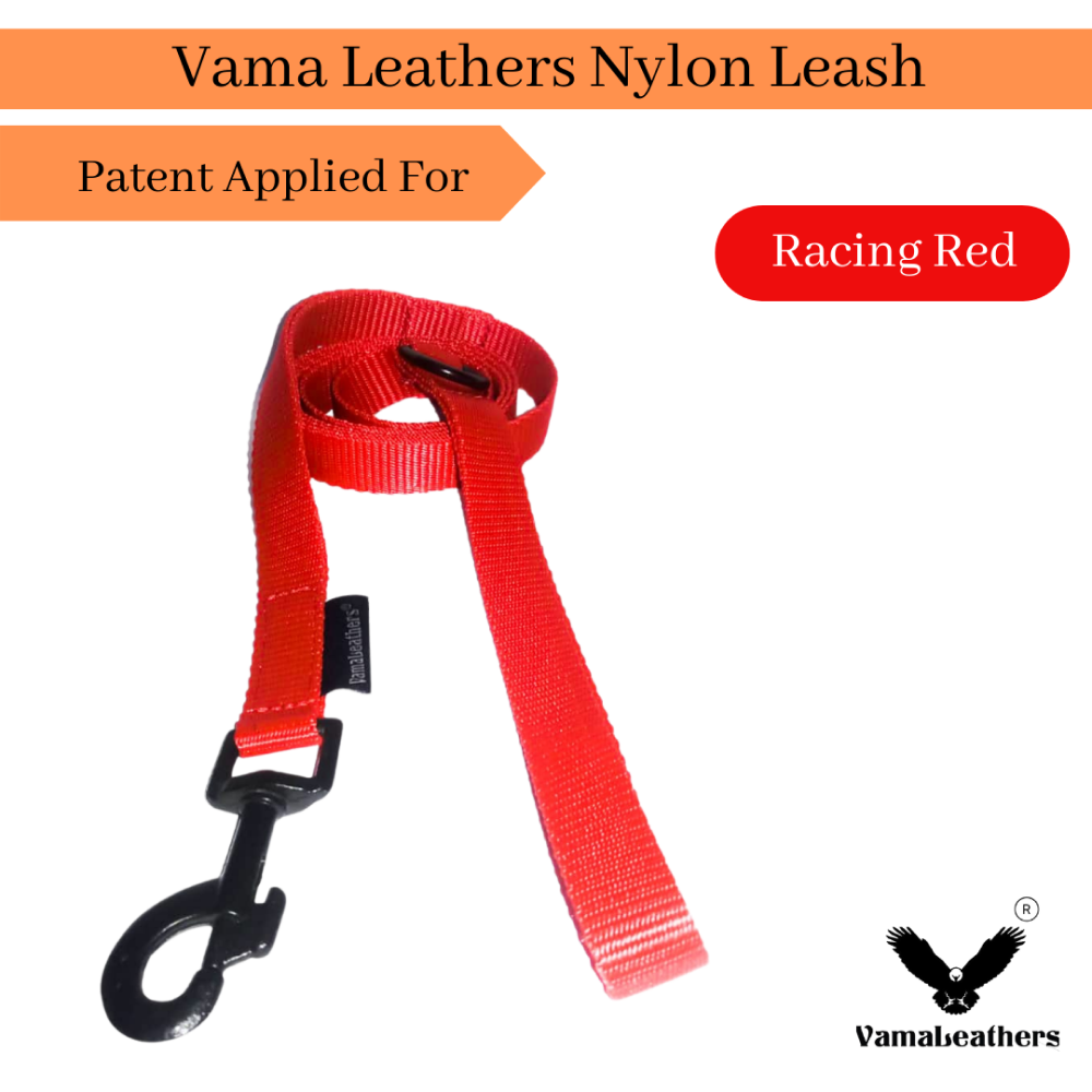 Vama Leathers Super Strong & Durable Nylon Leash for Dogs (Racing Red)