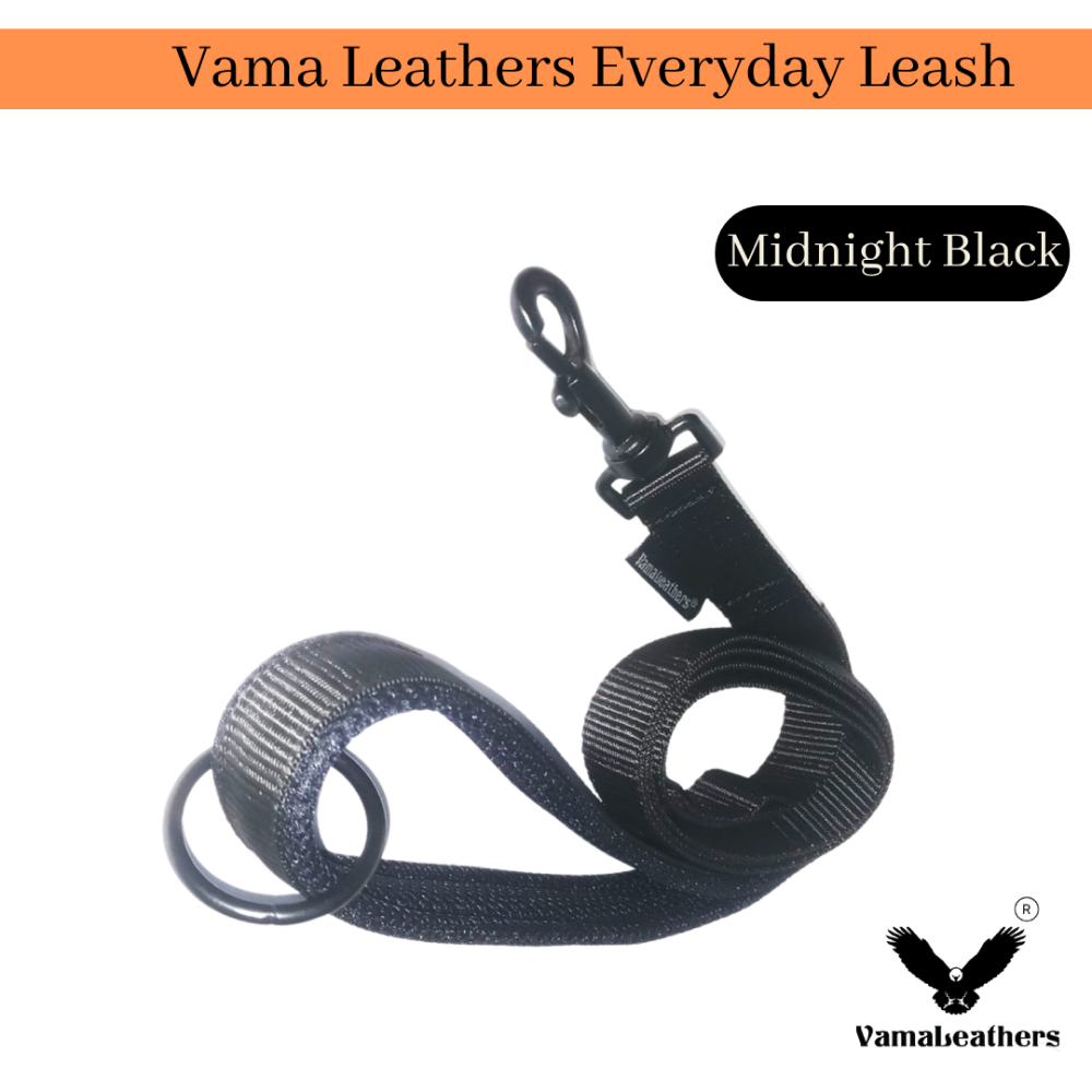 Vama Leathers Super Strong Soft Handle All Weather Leash for Dogs (Shiny Black)