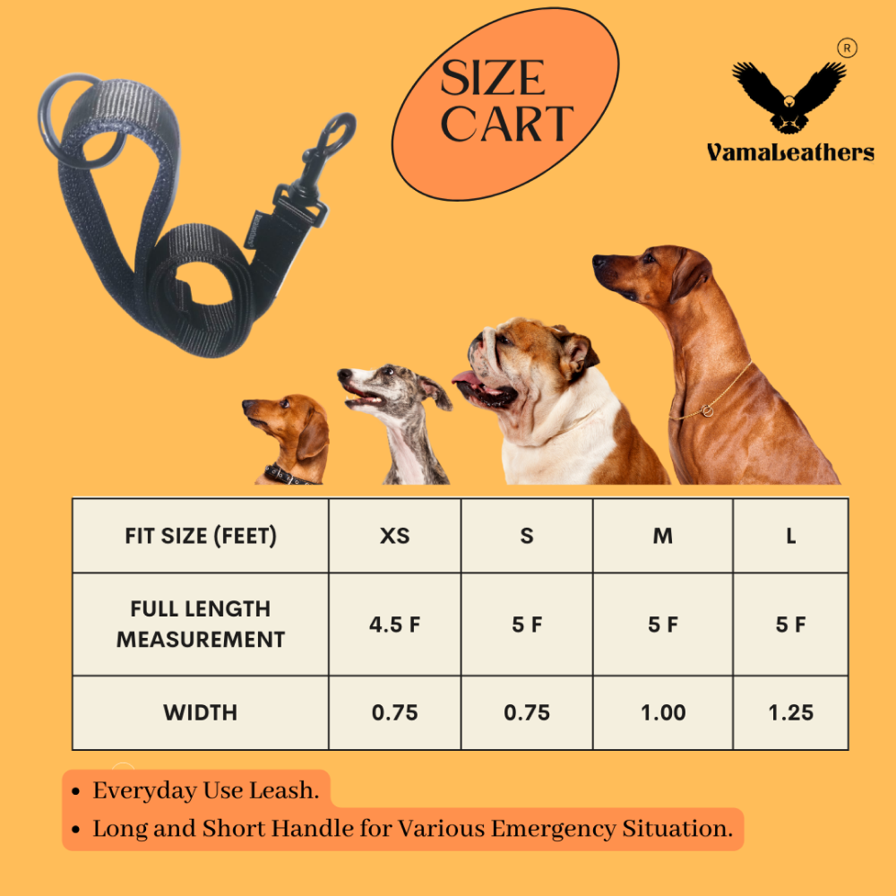 Vama Leathers Super Strong Soft Handle All Weather Leash for Dogs (Shiny Black)