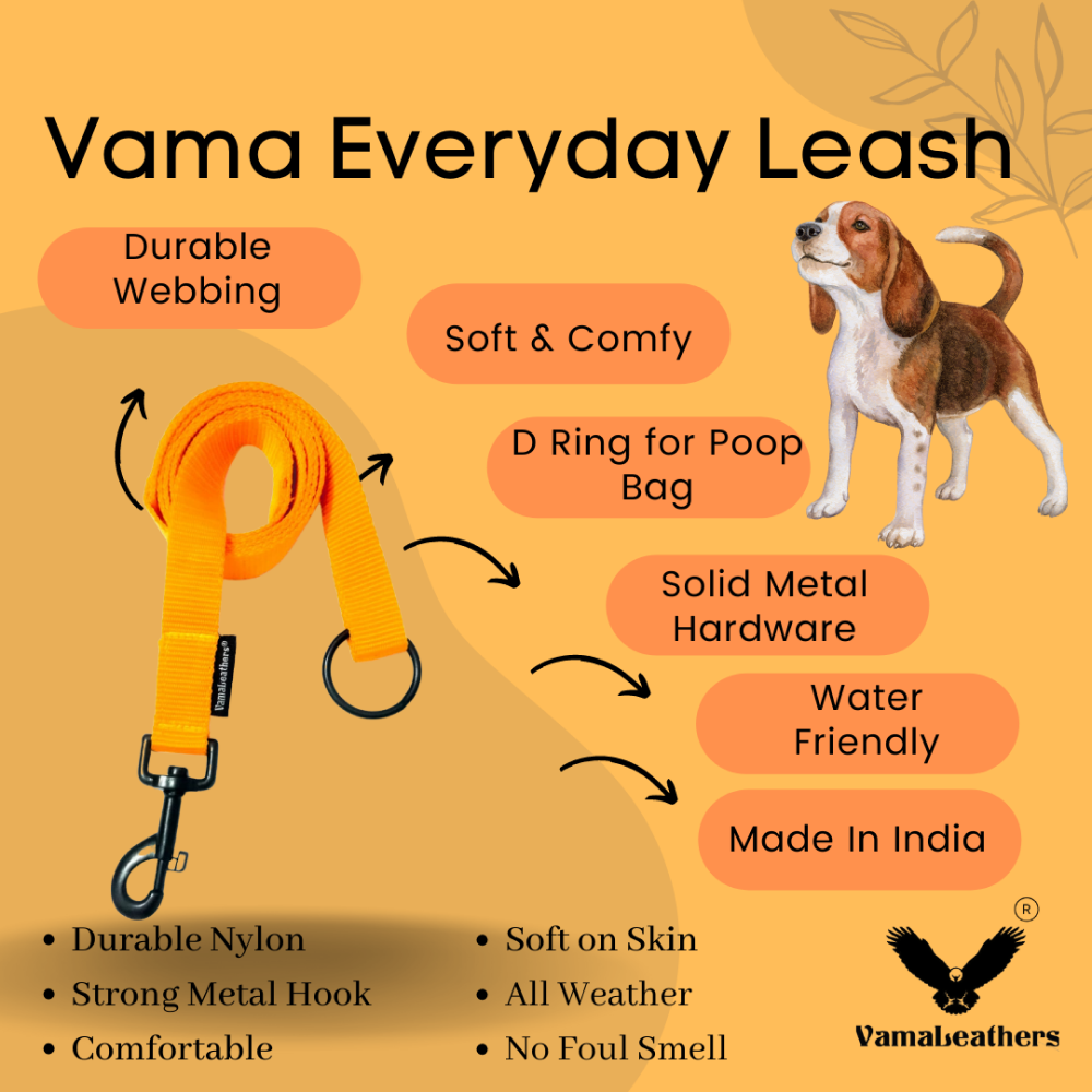 Vama Leathers Super Strong Soft Handle All Weather Leash for Dogs (Sunrise Orange)