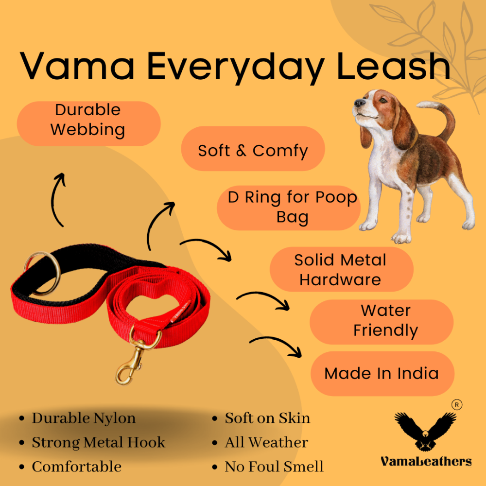 Vama Leathers Super Strong Soft Handle All Weather Leash for Dogs (Scarlet Red)