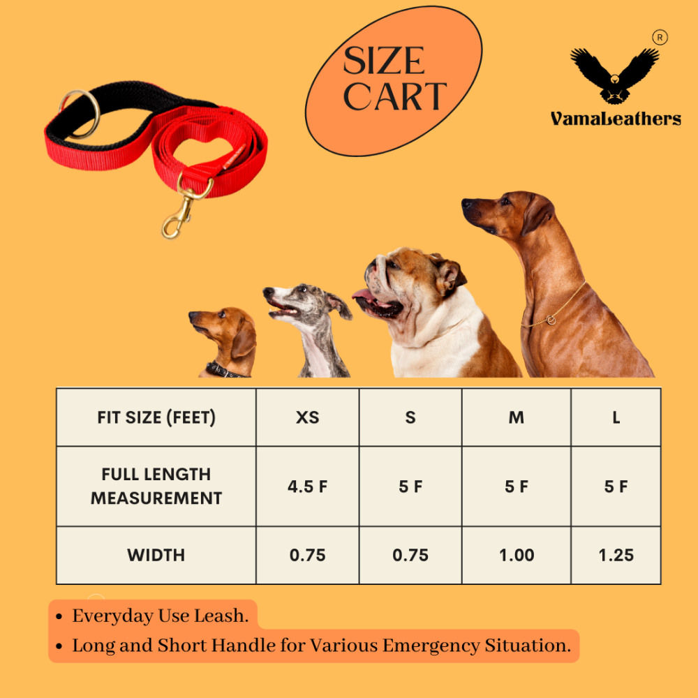 Vama Leathers Super Strong Soft Handle All Weather Leash for Dogs (Scarlet Red)