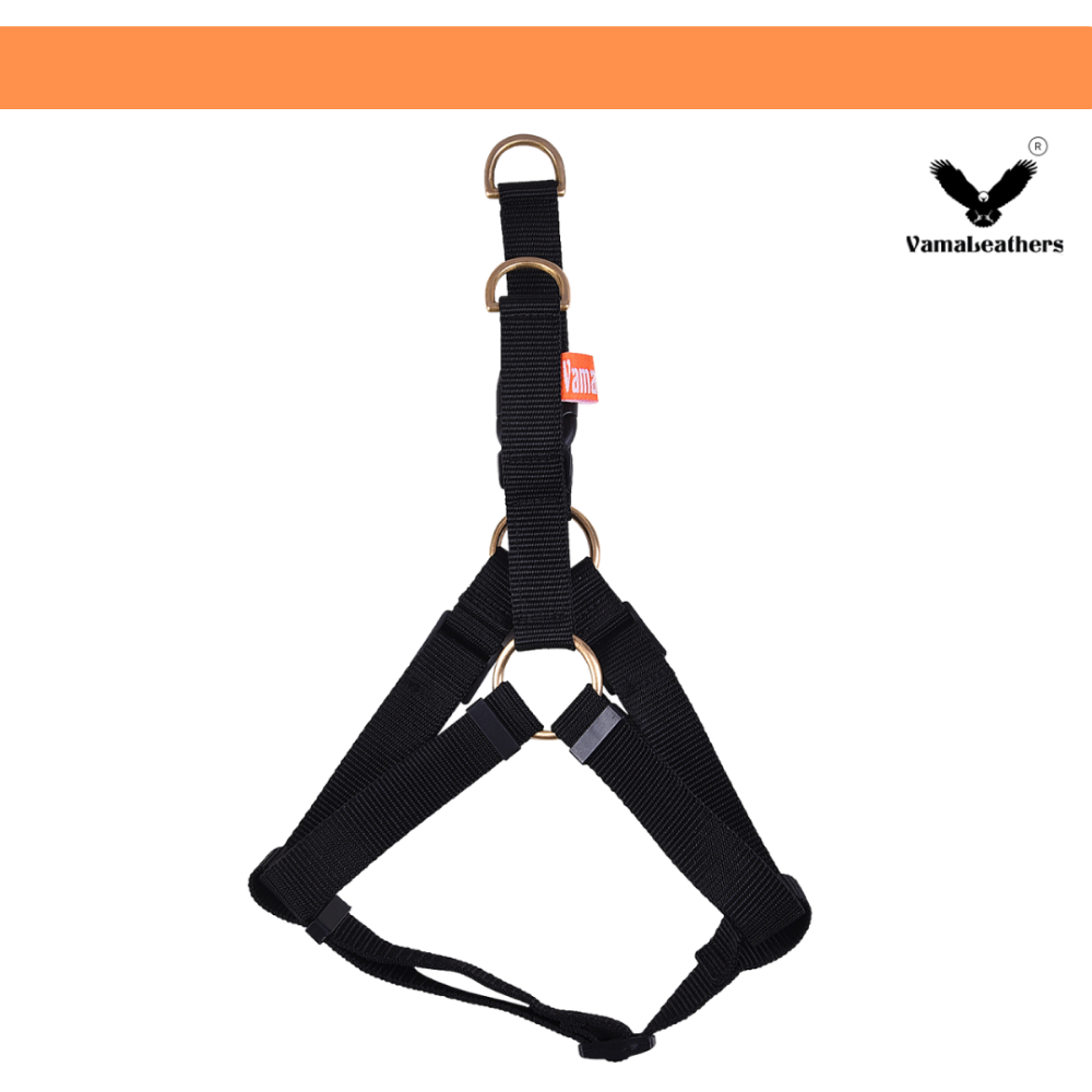 Vama Leathers Easy Fit Quick Wear Comfortable Body Harness for Dogs (Shiny Black)